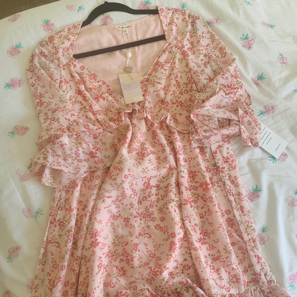 For Love and Lemons Pink Floral Ruffle Dress NWT